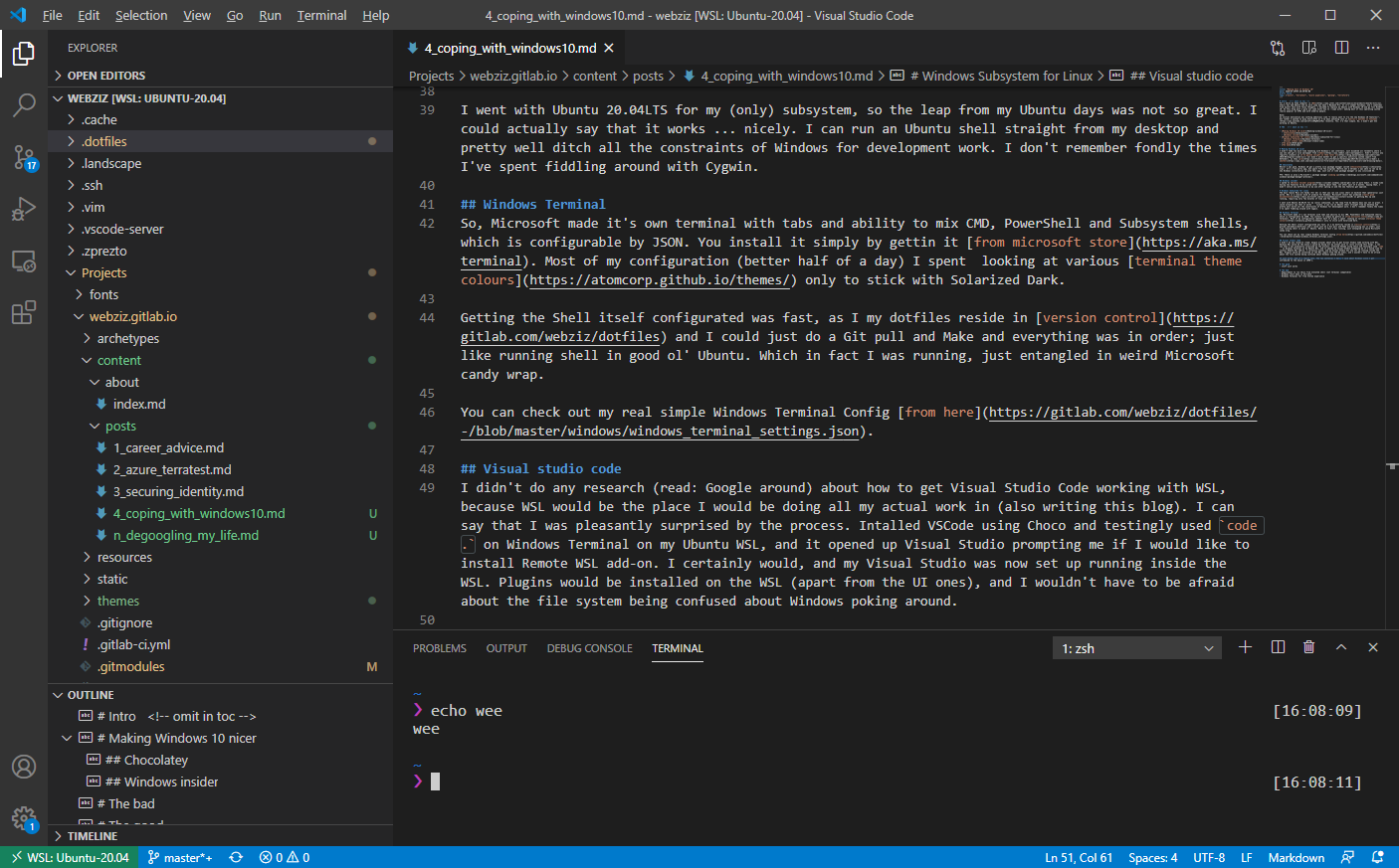 Doing the blogging inside WSL on Visual Studio Code